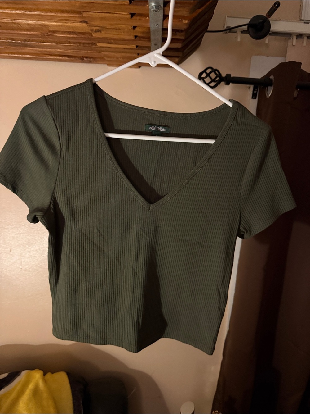 wild fable Olive Ribbed V-Neck Cropped Tee